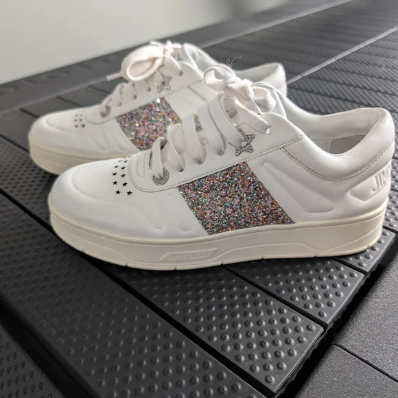 Jimmy Choo White Sneakers with Glitter Detail - Picture 1 of 10